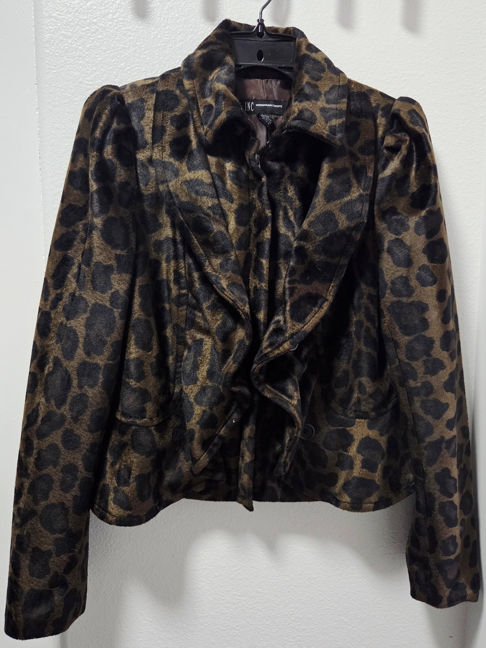 INC International Concepts Leopard Print Ruffle Jacket - Brown/Black